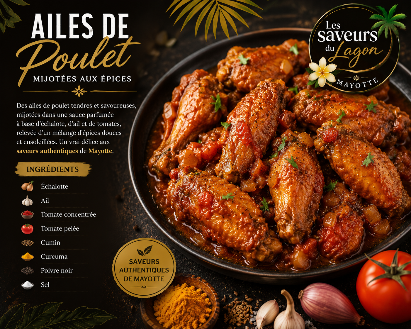 Ailes de poulet mijotées aux épices